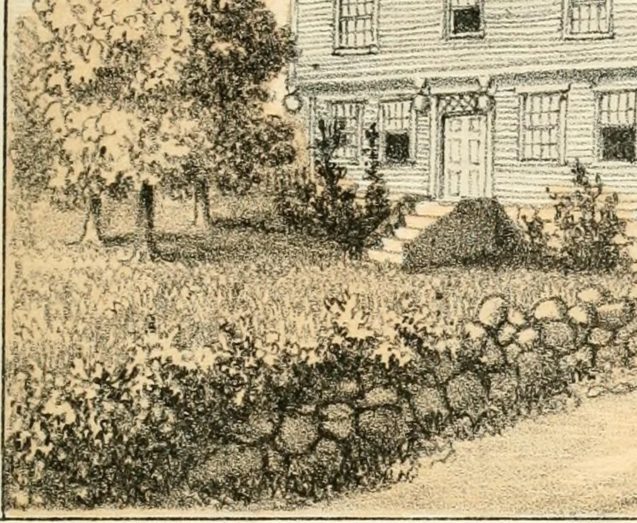 An illustration from The homes of our forefathers. Being a selection of the oldest and most interesting buildings, historical houses, and noted places in Massachusetts. From original drawings made on the spot by Edwin Whitefield, 1880, leaf 56