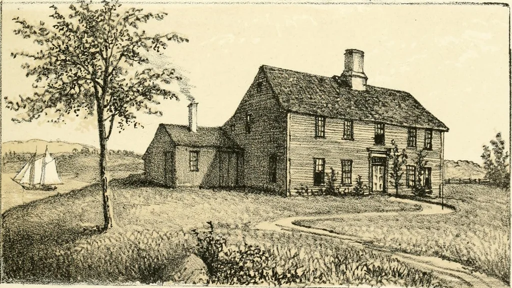 An illustration from The homes of our forefathers. Being a selection of the oldest and most interesting buildings, historical houses, and noted places in Massachusetts. From original drawings made on the spot by Edwin Whitefield, 1880, leaf 58