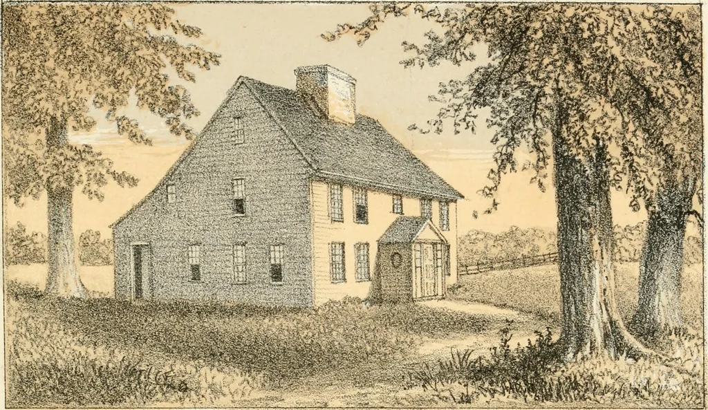 An illustration from The homes of our forefathers. Being a selection of the oldest and most interesting buildings, historical houses, and noted places in Massachusetts. From original drawings made on the spot by Edwin Whitefield, 1880, leaf 60