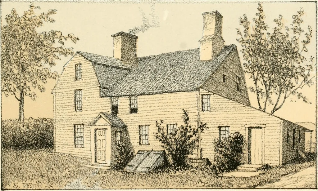 An illustration from The homes of our forefathers. Being a selection of the oldest and most interesting buildings, historical houses, and noted places in Massachusetts. From original drawings made on the spot by Edwin Whitefield, 1880, leaf 60