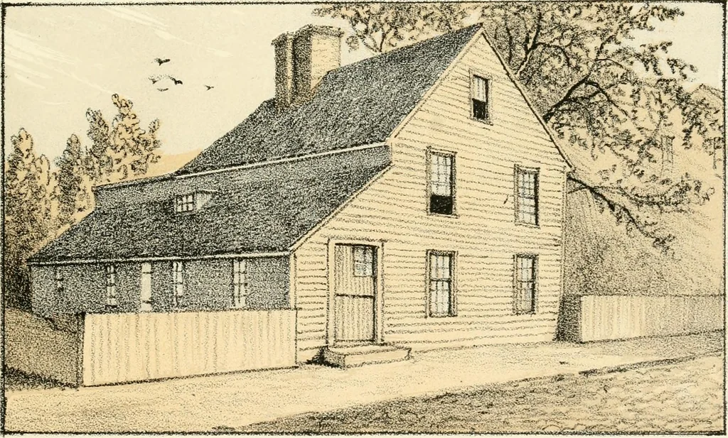 An illustration from The homes of our forefathers. Being a selection of the oldest and most interesting buildings, historical houses, and noted places in Massachusetts. From original drawings made on the spot by Edwin Whitefield, 1880, leaf 64