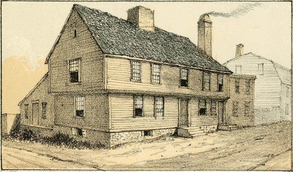 An illustration from The homes of our forefathers. Being a selection of the oldest and most interesting buildings, historical houses, and noted places in Massachusetts. From original drawings made on the spot by Edwin Whitefield, 1880, leaf 66
