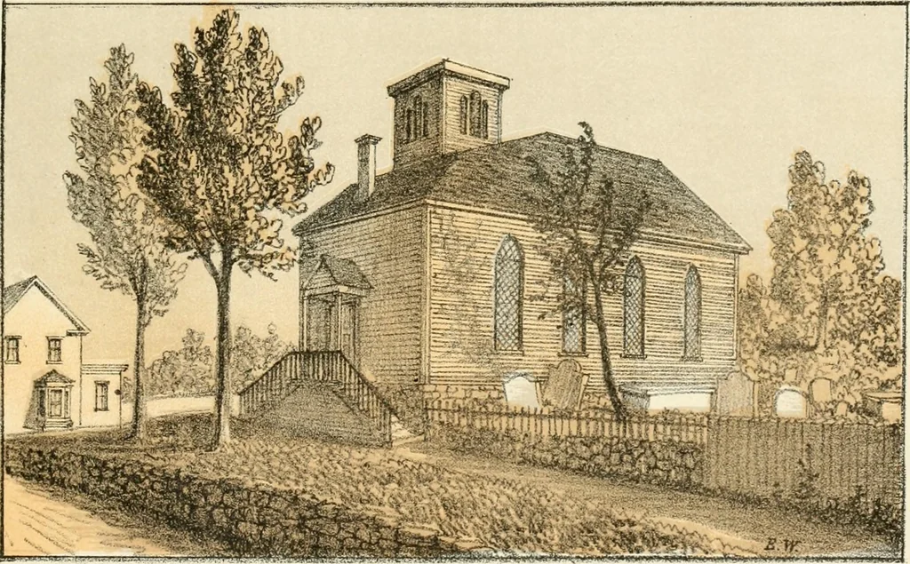 An illustration from The homes of our forefathers. Being a selection of the oldest and most interesting buildings, historical houses, and noted places in Massachusetts. From original drawings made on the spot by Edwin Whitefield, 1880, leaf 68
