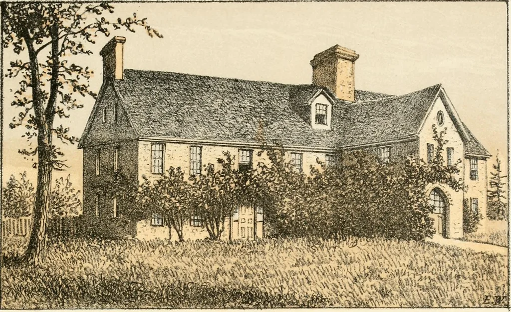 An illustration from The homes of our forefathers. Being a selection of the oldest and most interesting buildings, historical houses, and noted places in Massachusetts. From original drawings made on the spot by Edwin Whitefield, 1880, leaf 72