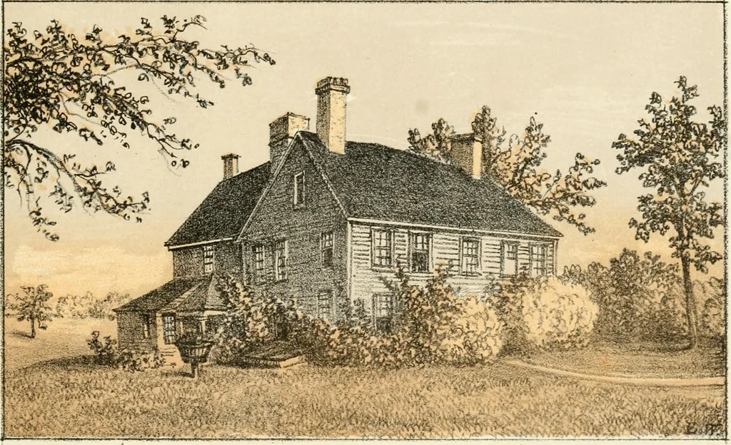 An illustration from The homes of our forefathers. Being a selection of the oldest and most interesting buildings, historical houses, and noted places in Massachusetts. From original drawings made on the spot by Edwin Whitefield, 1880, leaf 74