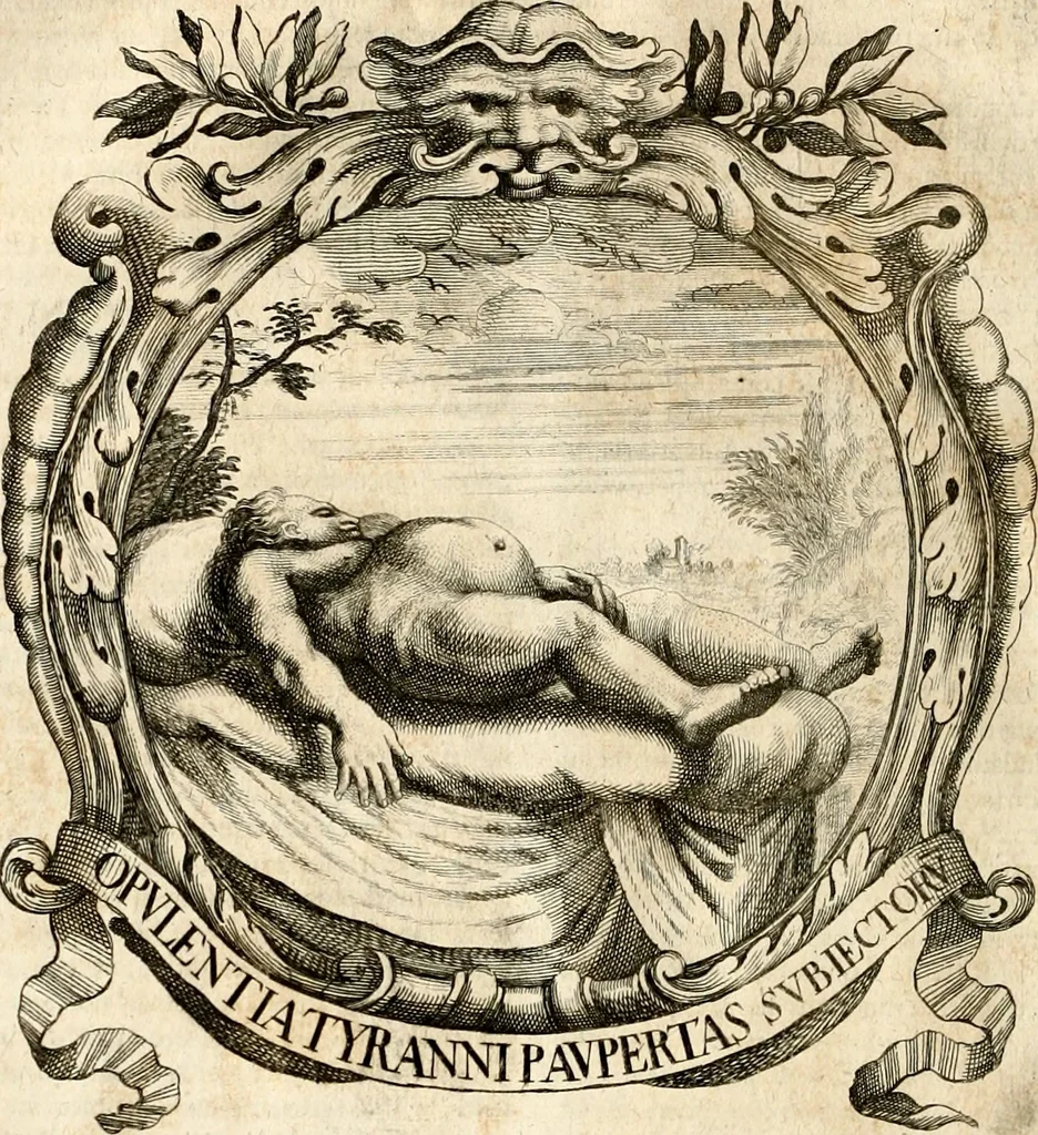 An illustration from Homo et ejus partes figuratus & symbolicus, anatomicus, rationalis, moralis, mysticus, politicus, & legalis : collectus et explicatus cum figuris, symbolis, anatomiis, factis, emblematicus, moralibus, mysticis, proverbiis, hieroglyphicis, prodigiis, simulacris, statuis, historiis, ritibus, observationibus, moribus, numismatibus, dedicationibus, signaturis, significationibus literarum, epithetis, fabulis, miris, physiognomicis, & somniis ; reflexionibus et declarationibus tam ex sacris quàm profanis auctoribus desumptis, 1695, leaf 351