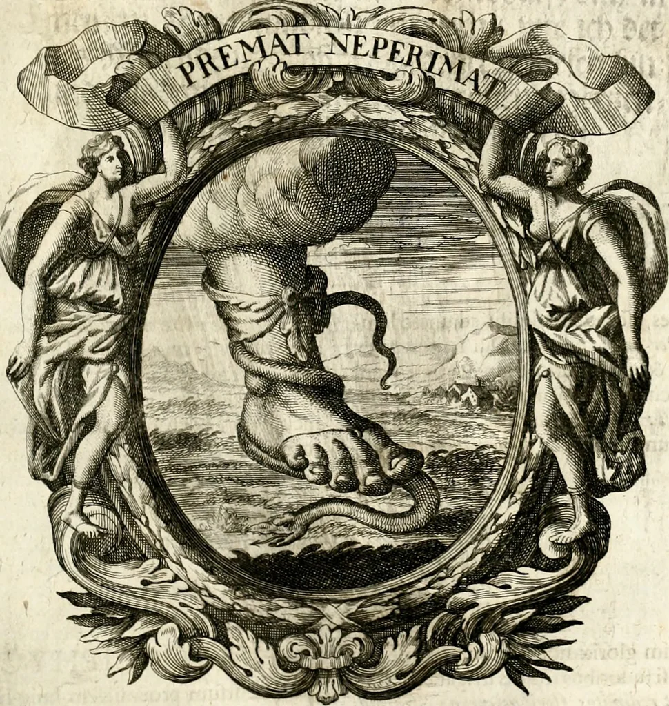 An illustration from Homo et ejus partes figuratus & symbolicus, anatomicus, rationalis, moralis, mysticus, politicus, & legalis : collectus et explicatus cum figuris, symbolis, anatomiis, factis, emblematicus, moralibus, mysticis, proverbiis, hieroglyphicis, prodigiis, simulacris, statuis, historiis, ritibus, observationibus, moribus, numismatibus, dedicationibus, signaturis, significationibus literarum, epithetis, fabulis, miris, physiognomicis, & somniis ; reflexionibus et declarationibus tam ex sacris quàm profanis auctoribus desumptis, 1695, leaf 372