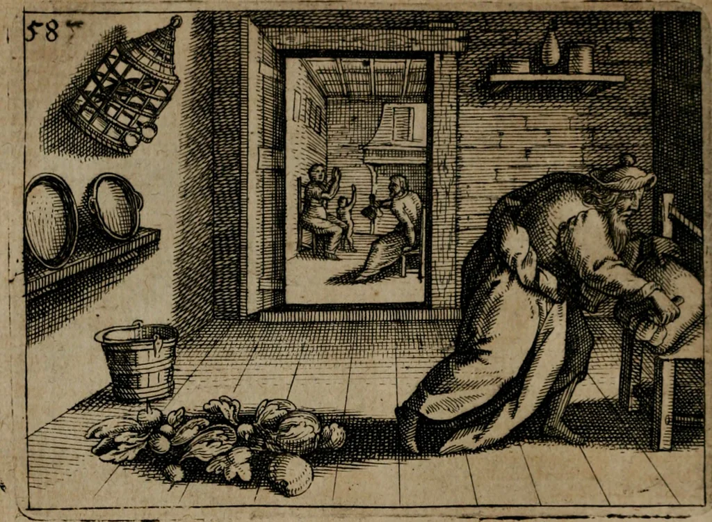 An illustration from Homo microcosmus, hoc est: parvus mundus, macrocosmo, id est: magno mundo, in variis æri incisis figuris totq; carminibus Latinis, per selectiores veterum poëtarum fabulas, nec non elegantiores quasdam historias, emblematice expositus; cujus hæc editio tertia. In qua Latina ista carmina puris rhythmis, Germanicis sunt donata ... Opus, non solùm ad studiosæ juventutis, sed etiam pictorum, sculptorum ... usum et delectationem adornatum, 1670, leaf 129