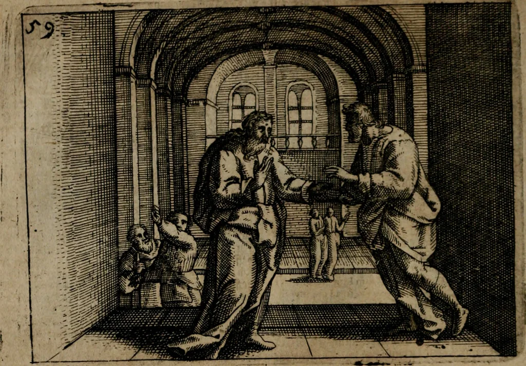 An illustration from Homo microcosmus, hoc est: parvus mundus, macrocosmo, id est: magno mundo, in variis æri incisis figuris totq; carminibus Latinis, per selectiores veterum poëtarum fabulas, nec non elegantiores quasdam historias, emblematice expositus; cujus hæc editio tertia. In qua Latina ista carmina puris rhythmis, Germanicis sunt donata ... Opus, non solùm ad studiosæ juventutis, sed etiam pictorum, sculptorum ... usum et delectationem adornatum, 1670, leaf 131