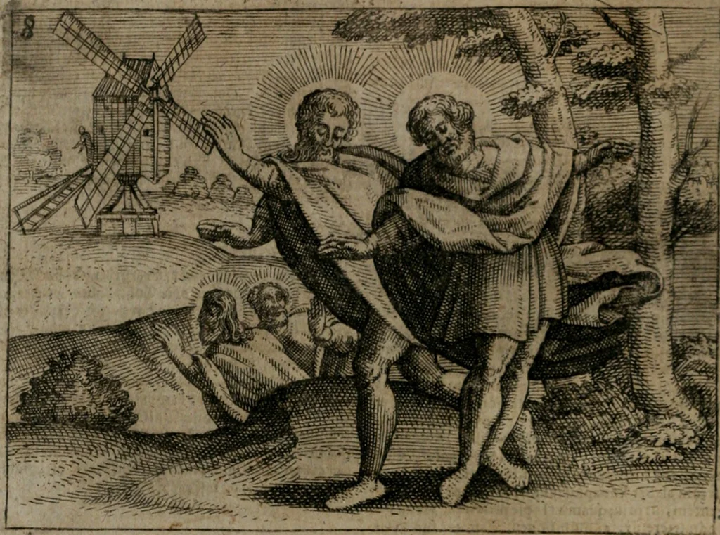 An illustration from Homo microcosmus, hoc est: parvus mundus, macrocosmo, id est: magno mundo, in variis æri incisis figuris totq; carminibus Latinis, per selectiores veterum poëtarum fabulas, nec non elegantiores quasdam historias, emblematice expositus; cujus hæc editio tertia. In qua Latina ista carmina puris rhythmis, Germanicis sunt donata ... Opus, non solùm ad studiosæ juventutis, sed etiam pictorum, sculptorum ... usum et delectationem adornatum, 1670, leaf 31