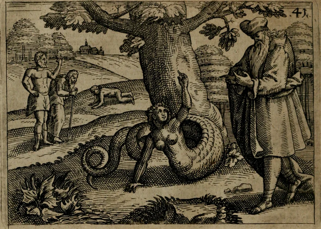 An illustration from Homo microcosmus, hoc est: parvus mundus, macrocosmo, id est: magno mundo, in variis æri incisis figuris totq; carminibus Latinis, per selectiores veterum poëtarum fabulas, nec non elegantiores quasdam historias, emblematice expositus; cujus hæc editio tertia. In qua Latina ista carmina puris rhythmis, Germanicis sunt donata ... Opus, non solùm ad studiosæ juventutis, sed etiam pictorum, sculptorum ... usum et delectationem adornatum, 1670, leaf 95