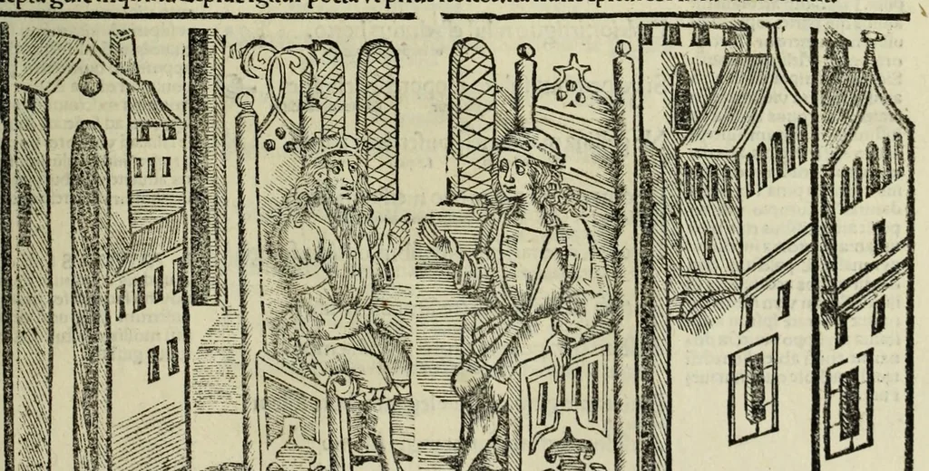 An illustration from Horatij Flacci Venusini. Poete lirici Opera : cu[m] quibusdam annotatio[n]ib[us]. Imaginibusq[ue] pulcherrimis. aptisq[ue] ad Odaru[m] concentus & sententias, leaf 327