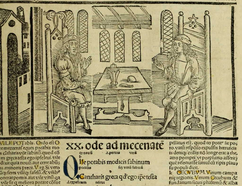 An illustration from Horatij Flacci Venusini. Poete lirici Opera : cu[m] quibusdam annotatio[n]ib[us]. Imaginibusq[ue] pulcherrimis. aptisq[ue] ad Odaru[m] concentus & sententias, leaf 55