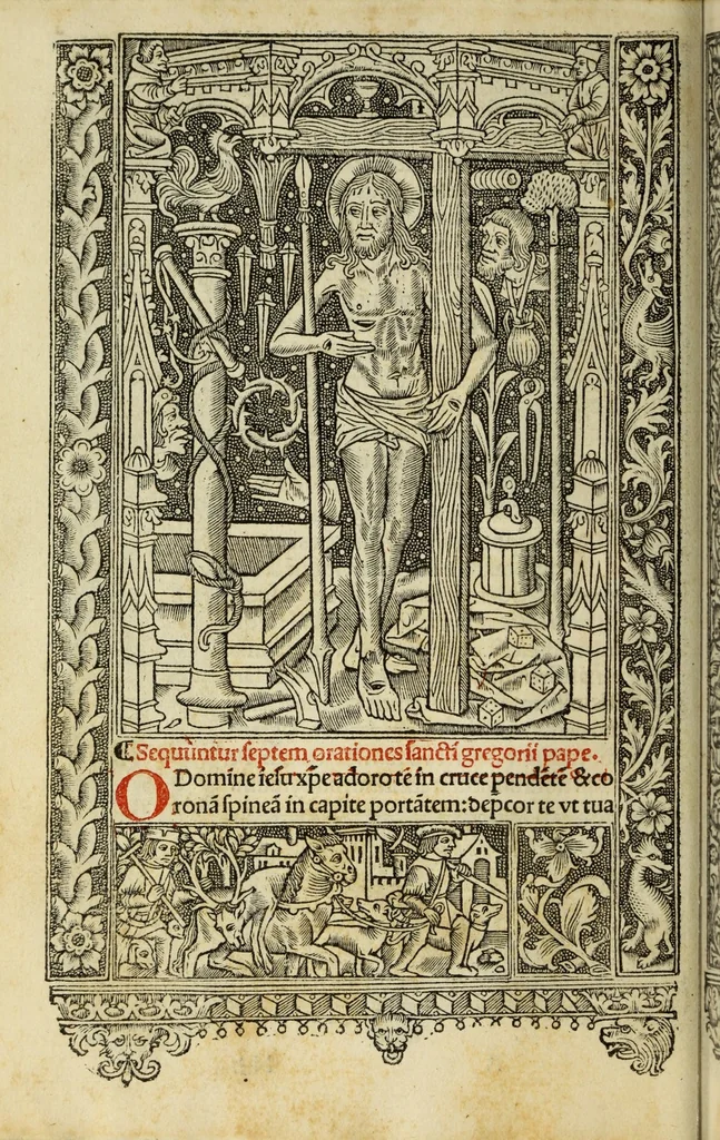 An illustration from Hore dive [vir]ginis Marie : s[e]c[un]d[u]m veru[m] vsum romanu[m], cum aliis multis folio sequenti notatis, vna cum figuris apocalipsis post figuras Biblie recenter insertis, 1505, leaf 200