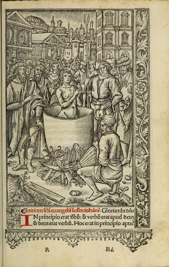 An illustration from Hore dive [vir]ginis Marie : s[e]c[un]d[u]m veru[m] vsum romanu[m], cum aliis multis folio sequenti notatis, vna cum figuris apocalipsis post figuras Biblie recenter insertis, 1505, leaf 23