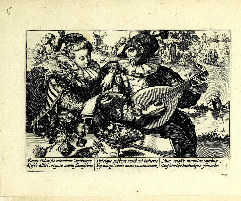 An illustration from Hortvs volvptatvm, qui sua nihilominus etiam producit moralia : in floridae juuentutis gratiã editus ac diuulgatus, 1599, leaf 15