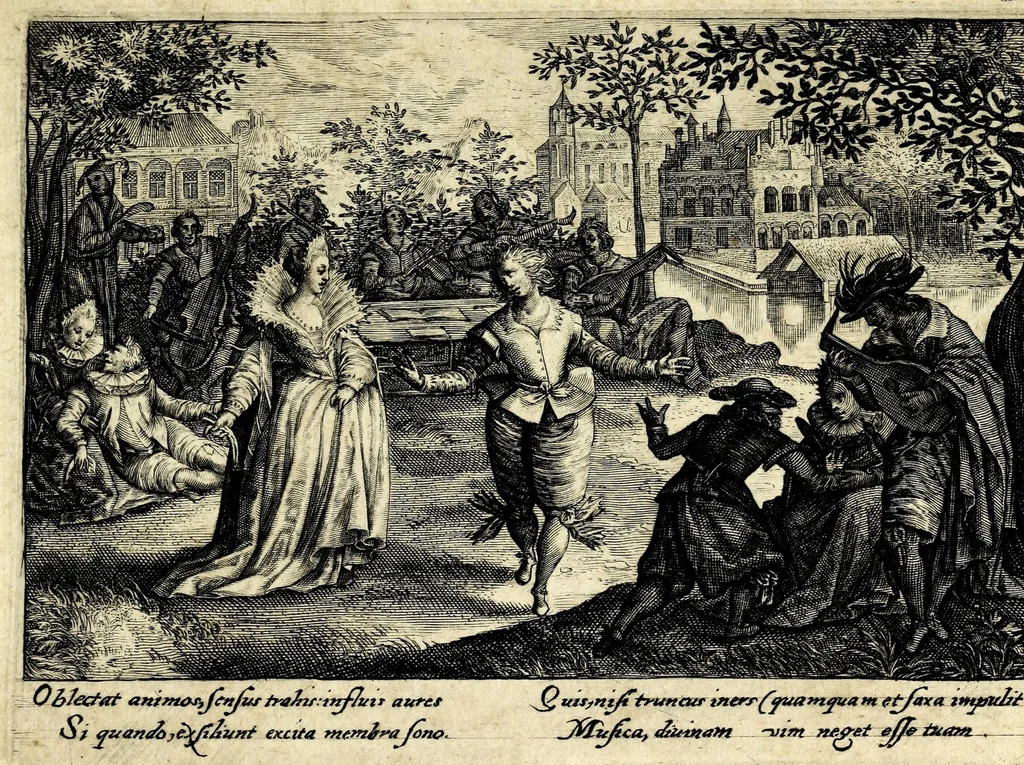 An illustration from Hortvs volvptatvm, qui sua nihilominus etiam producit moralia : in floridae juuentutis gratiã editus ac diuulgatus, 1599, leaf 33
