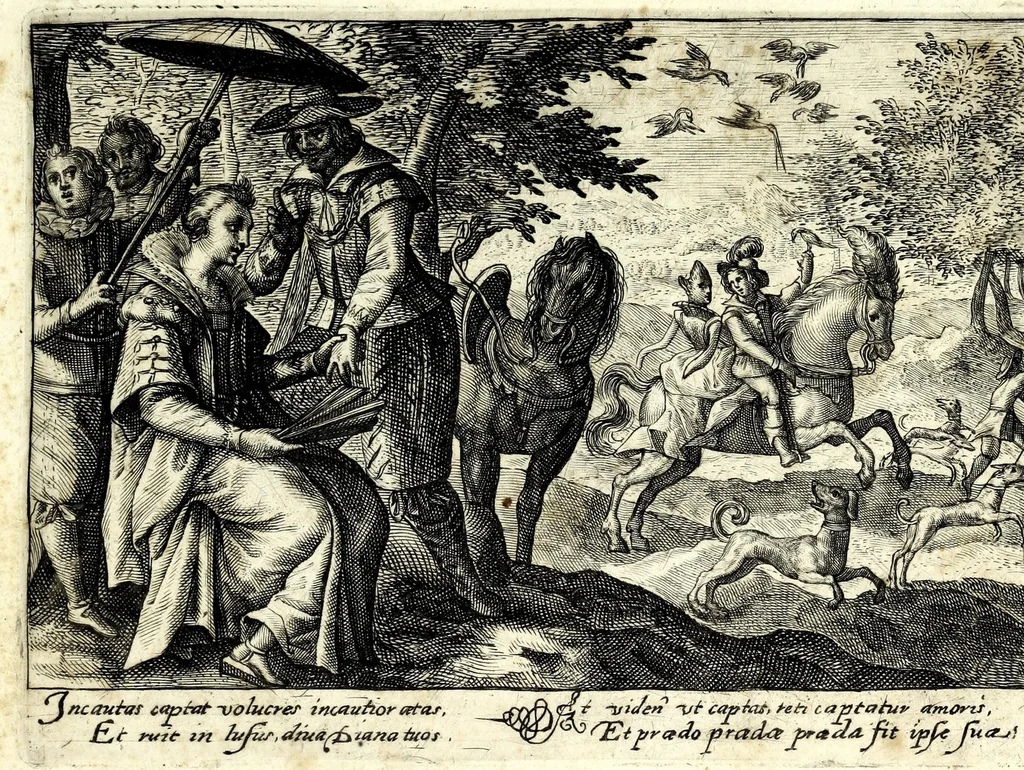 An illustration from Hortvs volvptatvm, qui sua nihilominus etiam producit moralia : in floridae juuentutis gratiã editus ac diuulgatus, 1599, leaf 41