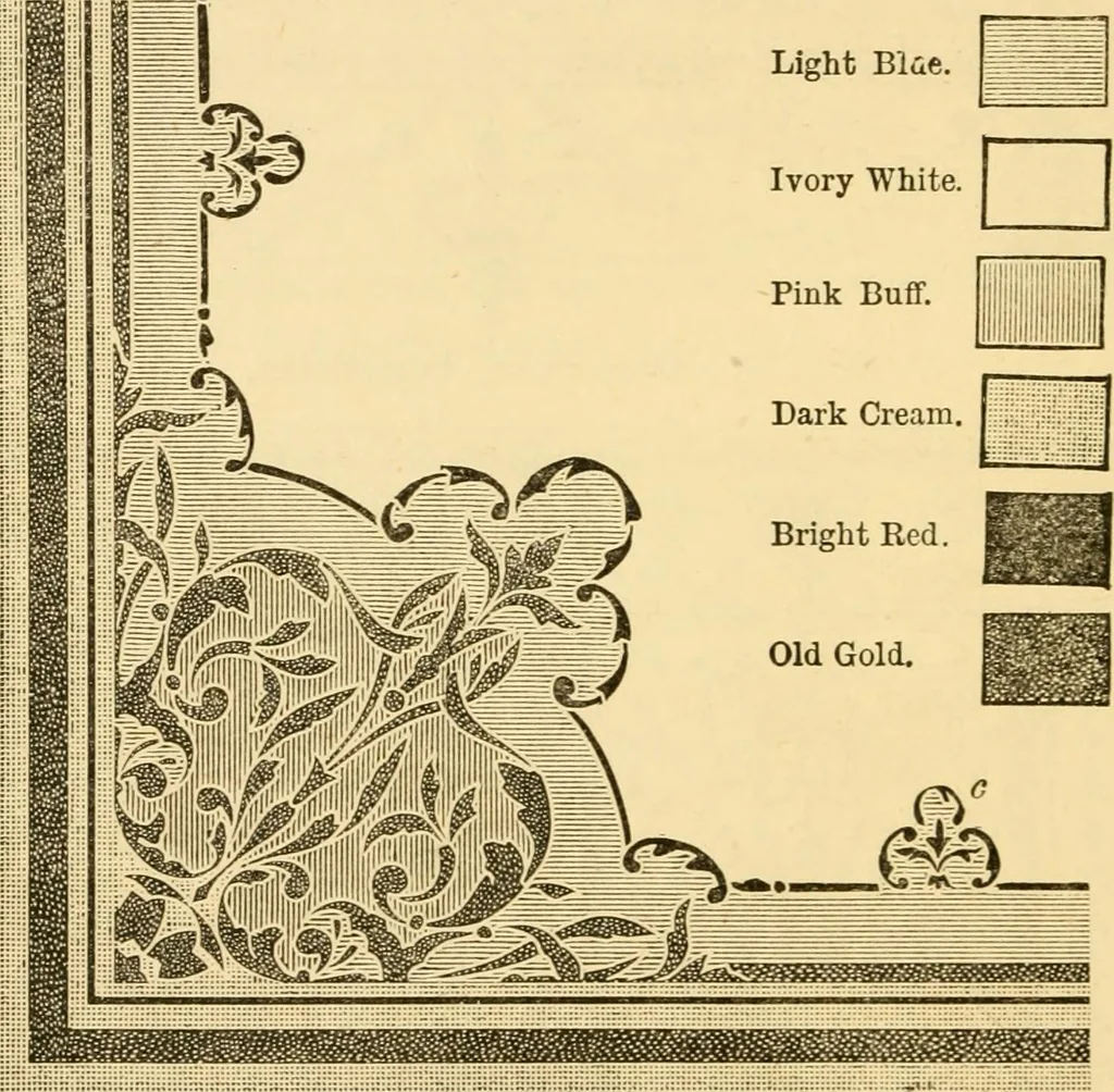 An illustration from House decoration : comprising whitewashing, paperhanging, painting, etc., 1897, leaf 157