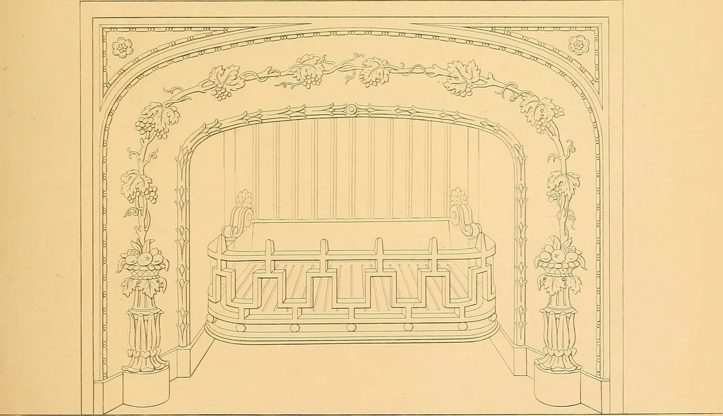 An illustration from House furnishing, decorating and embellishing assistant. Consisting of original designs in the Grecian, Italian, renaissance, Louis-quatorze, gothic, Tudor, and Elizabethan styles .., 1847, leaf 100