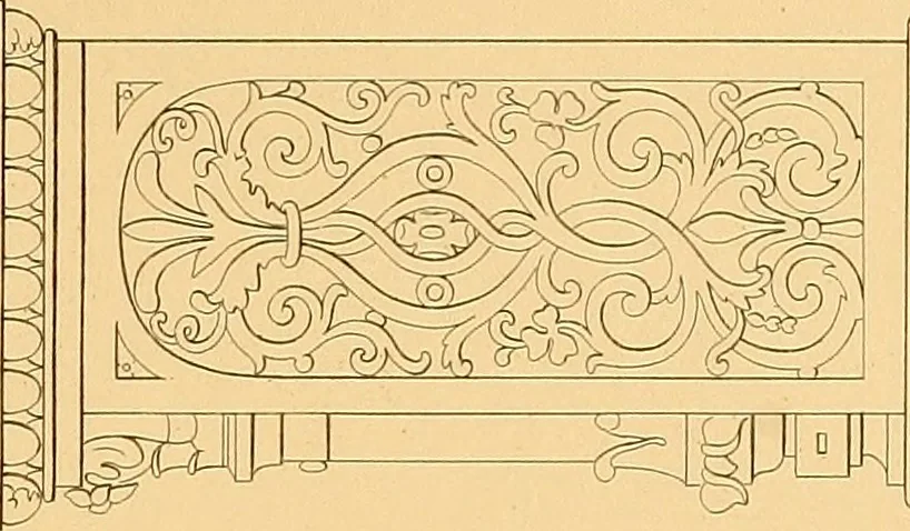 An illustration from House furnishing, decorating and embellishing assistant. Consisting of original designs in the Grecian, Italian, renaissance, Louis-quatorze, gothic, Tudor, and Elizabethan styles .., 1847, leaf 106