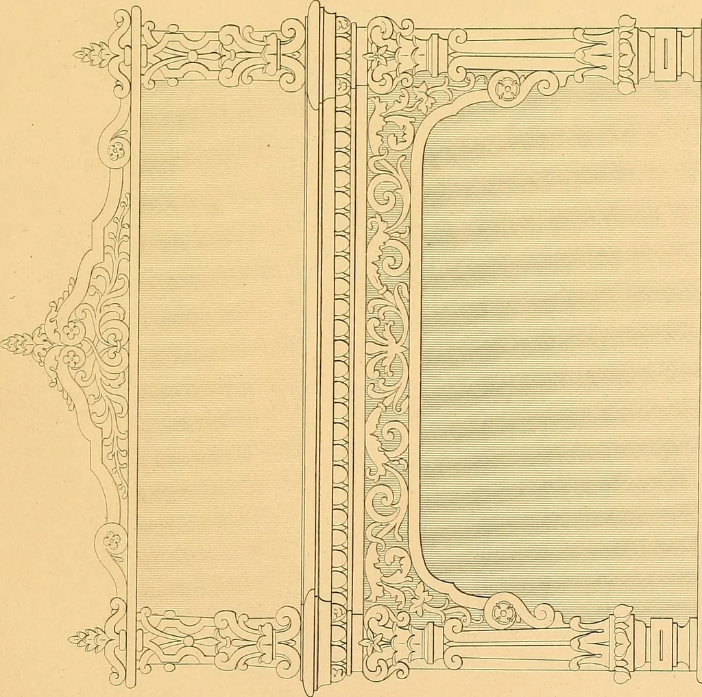 An illustration from House furnishing, decorating and embellishing assistant. Consisting of original designs in the Grecian, Italian, renaissance, Louis-quatorze, gothic, Tudor, and Elizabethan styles .., 1847, leaf 106