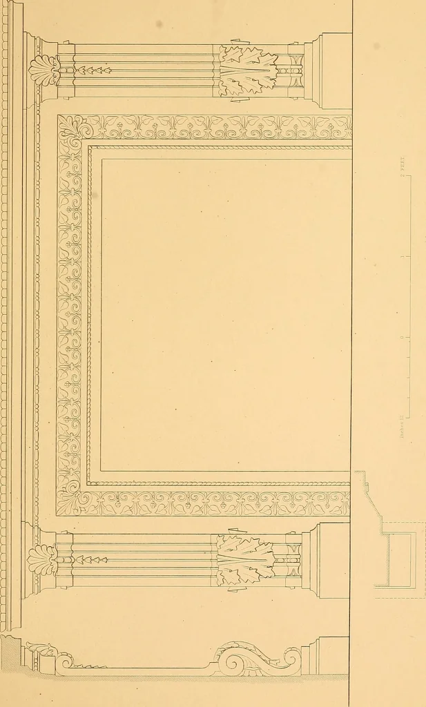 An illustration from House furnishing, decorating and embellishing assistant. Consisting of original designs in the Grecian, Italian, renaissance, Louis-quatorze, gothic, Tudor, and Elizabethan styles .., 1847, leaf 108