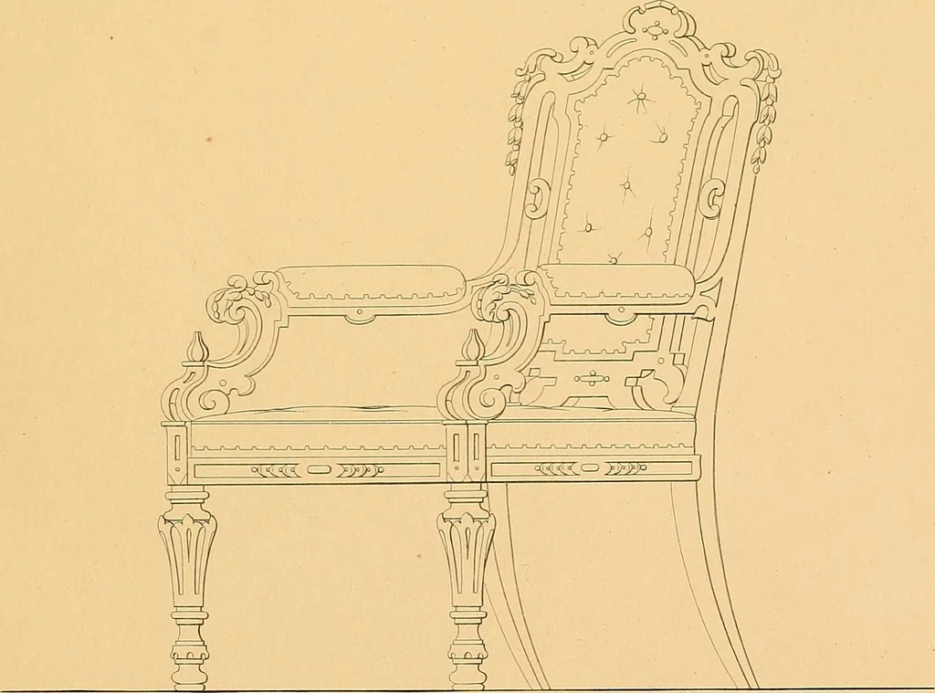 An illustration from House furnishing, decorating and embellishing assistant. Consisting of original designs in the Grecian, Italian, renaissance, Louis-quatorze, gothic, Tudor, and Elizabethan styles .., 1847, leaf 112