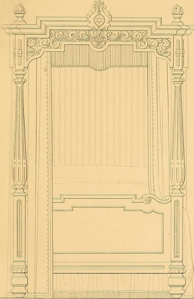 An illustration from House furnishing, decorating and embellishing assistant. Consisting of original designs in the Grecian, Italian, renaissance, Louis-quatorze, gothic, Tudor, and Elizabethan styles .., 1847, leaf 26