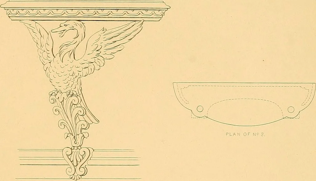An illustration from House furnishing, decorating and embellishing assistant. Consisting of original designs in the Grecian, Italian, renaissance, Louis-quatorze, gothic, Tudor, and Elizabethan styles .., 1847, leaf 30
