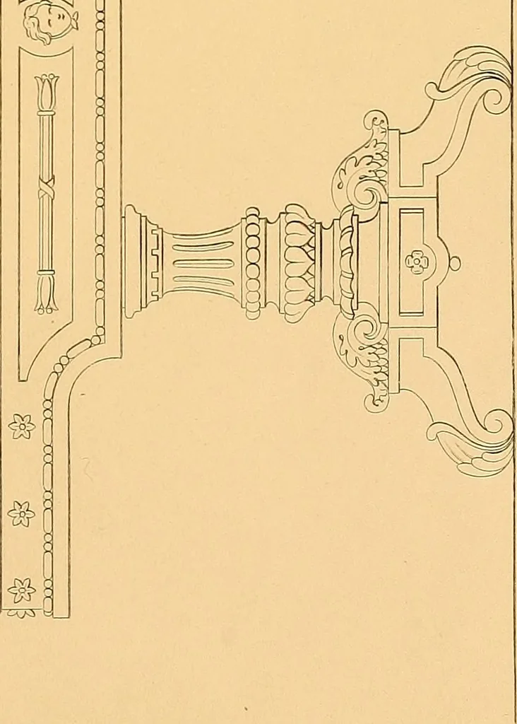 An illustration from House furnishing, decorating and embellishing assistant. Consisting of original designs in the Grecian, Italian, renaissance, Louis-quatorze, gothic, Tudor, and Elizabethan styles .., 1847, leaf 34