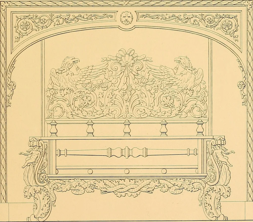 An illustration from House furnishing, decorating and embellishing assistant. Consisting of original designs in the Grecian, Italian, renaissance, Louis-quatorze, gothic, Tudor, and Elizabethan styles .., 1847, leaf 38