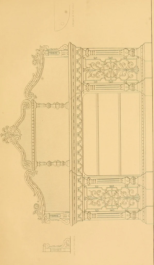 An illustration from House furnishing, decorating and embellishing assistant. Consisting of original designs in the Grecian, Italian, renaissance, Louis-quatorze, gothic, Tudor, and Elizabethan styles .., 1847, leaf 40