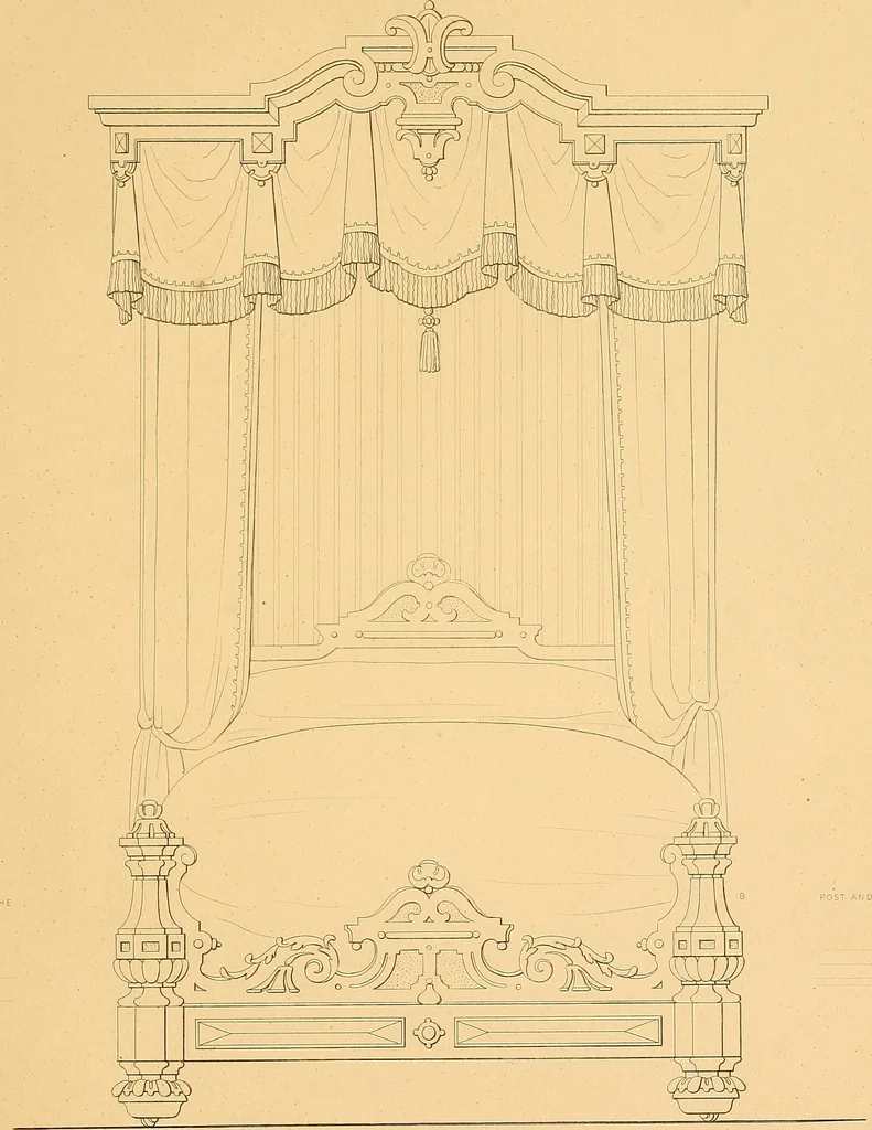 An illustration from House furnishing, decorating and embellishing assistant. Consisting of original designs in the Grecian, Italian, renaissance, Louis-quatorze, gothic, Tudor, and Elizabethan styles .., 1847, leaf 52