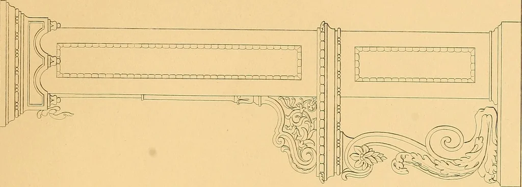 An illustration from House furnishing, decorating and embellishing assistant. Consisting of original designs in the Grecian, Italian, renaissance, Louis-quatorze, gothic, Tudor, and Elizabethan styles .., 1847, leaf 54