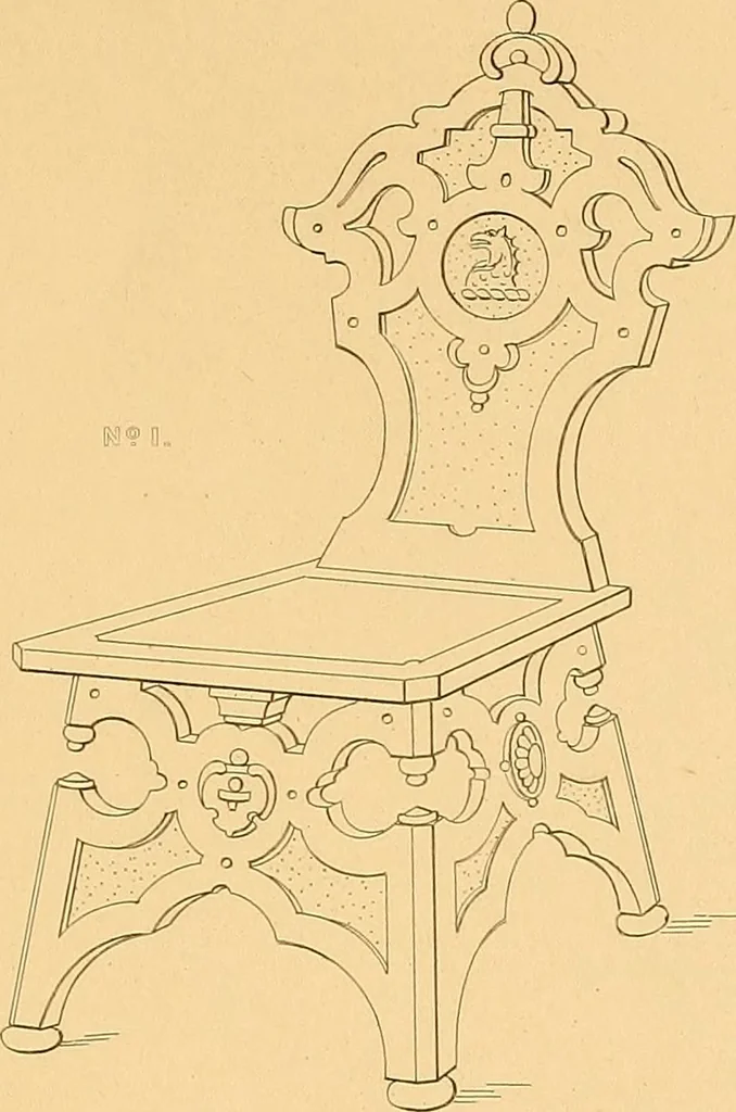 An illustration from House furnishing, decorating and embellishing assistant. Consisting of original designs in the Grecian, Italian, renaissance, Louis-quatorze, gothic, Tudor, and Elizabethan styles .., 1847, leaf 56