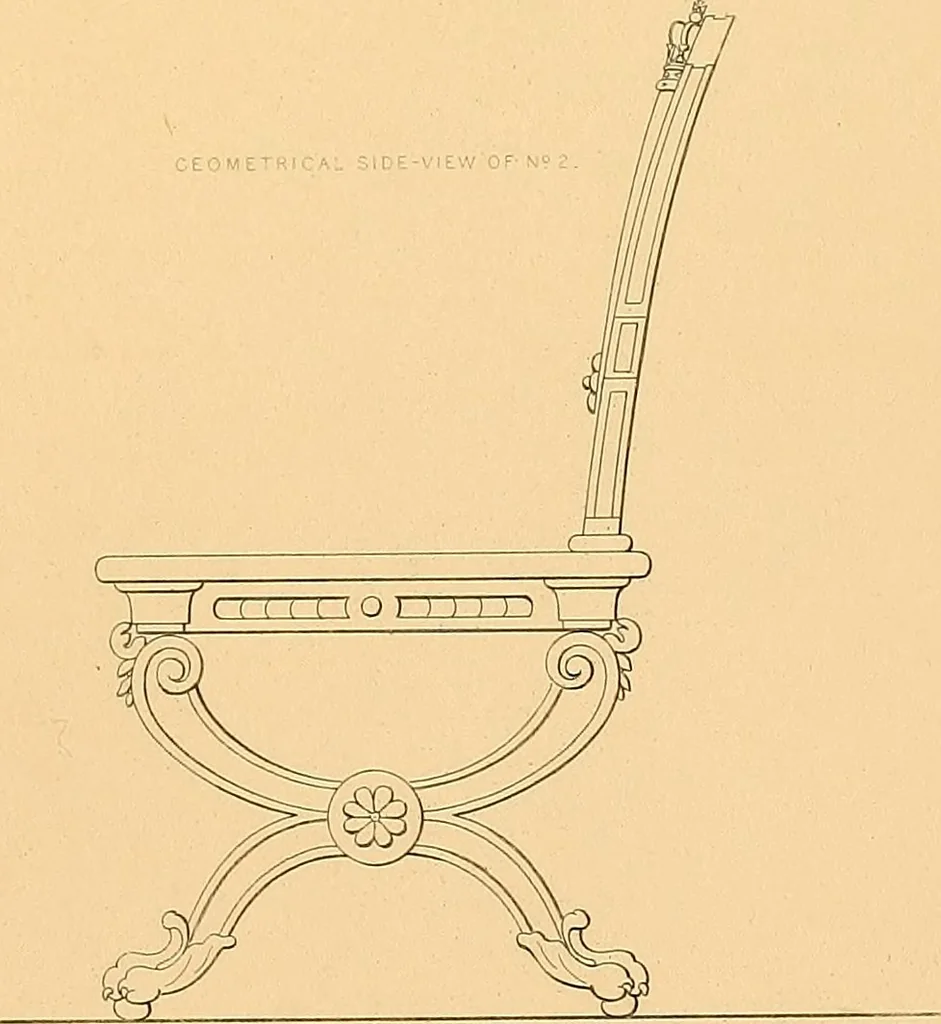 An illustration from House furnishing, decorating and embellishing assistant. Consisting of original designs in the Grecian, Italian, renaissance, Louis-quatorze, gothic, Tudor, and Elizabethan styles .., 1847, leaf 56