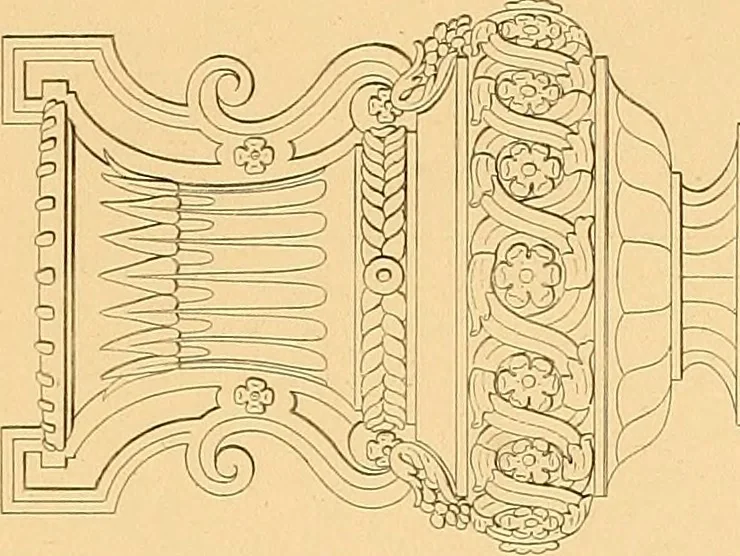 An illustration from House furnishing, decorating and embellishing assistant. Consisting of original designs in the Grecian, Italian, renaissance, Louis-quatorze, gothic, Tudor, and Elizabethan styles .., 1847, leaf 62