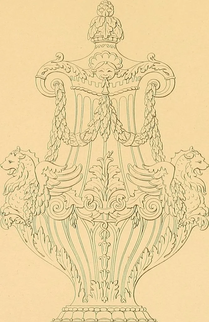 An illustration from House furnishing, decorating and embellishing assistant. Consisting of original designs in the Grecian, Italian, renaissance, Louis-quatorze, gothic, Tudor, and Elizabethan styles .., 1847, leaf 62