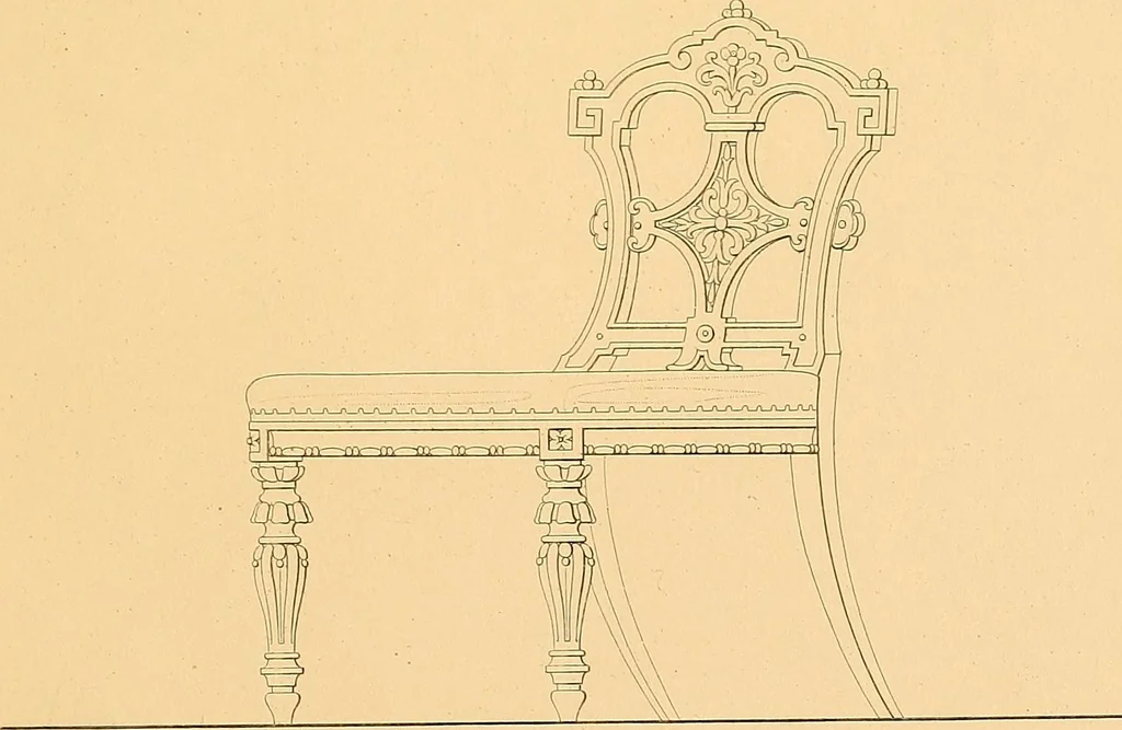 An illustration from House furnishing, decorating and embellishing assistant. Consisting of original designs in the Grecian, Italian, renaissance, Louis-quatorze, gothic, Tudor, and Elizabethan styles .., 1847, leaf 64