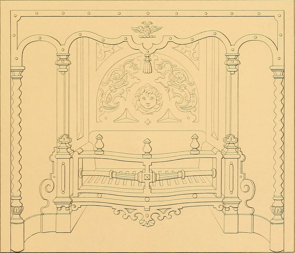 An illustration from House furnishing, decorating and embellishing assistant. Consisting of original designs in the Grecian, Italian, renaissance, Louis-quatorze, gothic, Tudor, and Elizabethan styles .., 1847, leaf 70