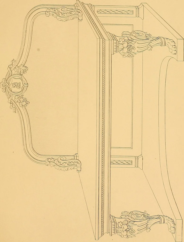 An illustration from House furnishing, decorating and embellishing assistant. Consisting of original designs in the Grecian, Italian, renaissance, Louis-quatorze, gothic, Tudor, and Elizabethan styles .., 1847, leaf 74