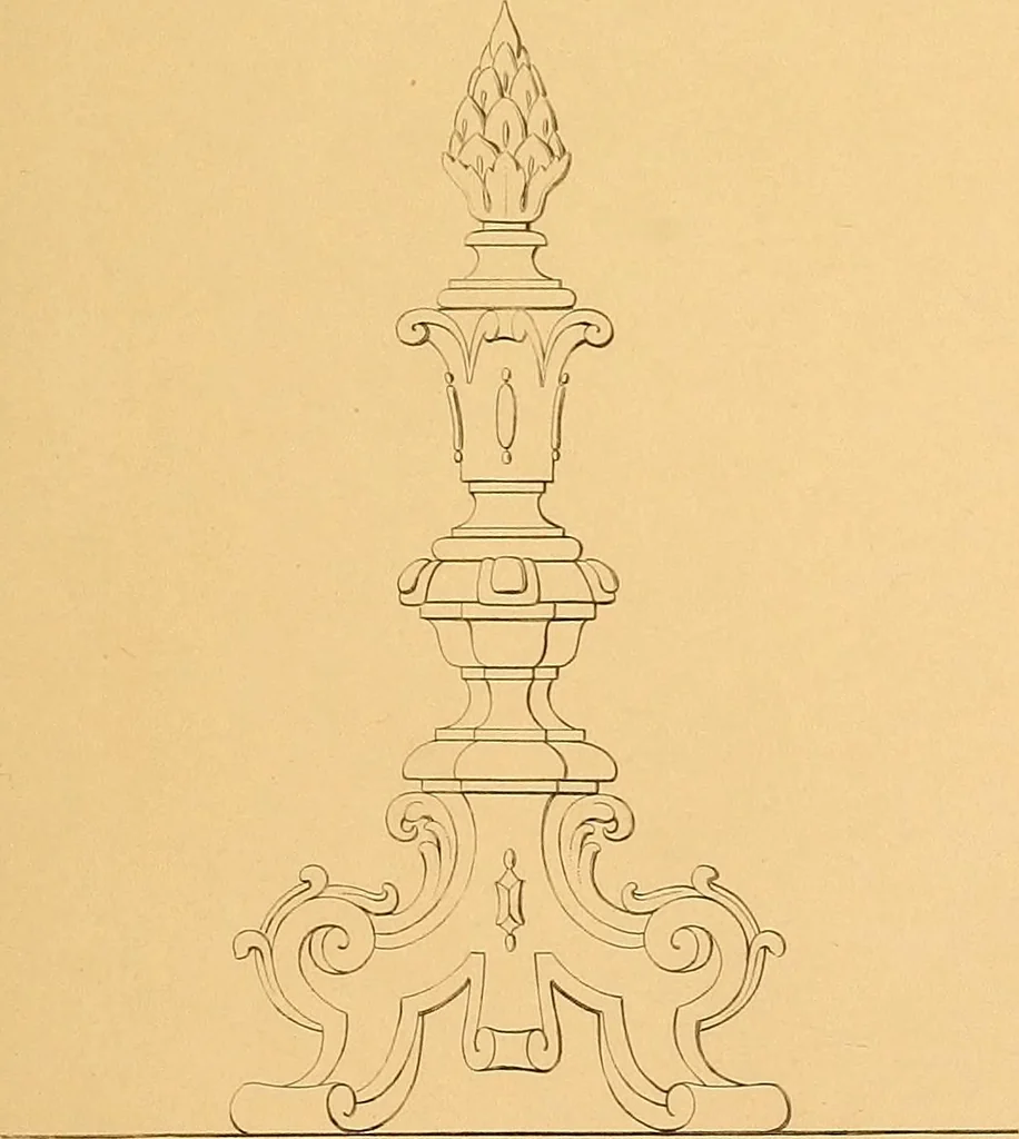 An illustration from House furnishing, decorating and embellishing assistant. Consisting of original designs in the Grecian, Italian, renaissance, Louis-quatorze, gothic, Tudor, and Elizabethan styles .., 1847, leaf 78