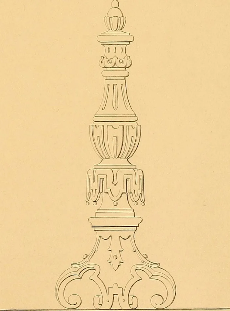 An illustration from House furnishing, decorating and embellishing assistant. Consisting of original designs in the Grecian, Italian, renaissance, Louis-quatorze, gothic, Tudor, and Elizabethan styles .., 1847, leaf 78