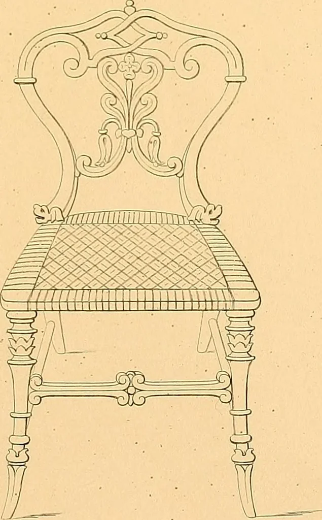 An illustration from House furnishing, decorating and embellishing assistant. Consisting of original designs in the Grecian, Italian, renaissance, Louis-quatorze, gothic, Tudor, and Elizabethan styles .., 1847, leaf 90