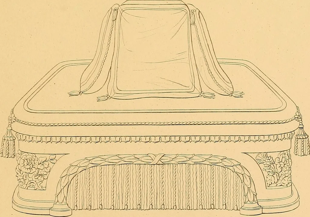 An illustration from House furnishing, decorating and embellishing assistant. Consisting of original designs in the Grecian, Italian, renaissance, Louis-quatorze, gothic, Tudor, and Elizabethan styles .., 1847, leaf 98