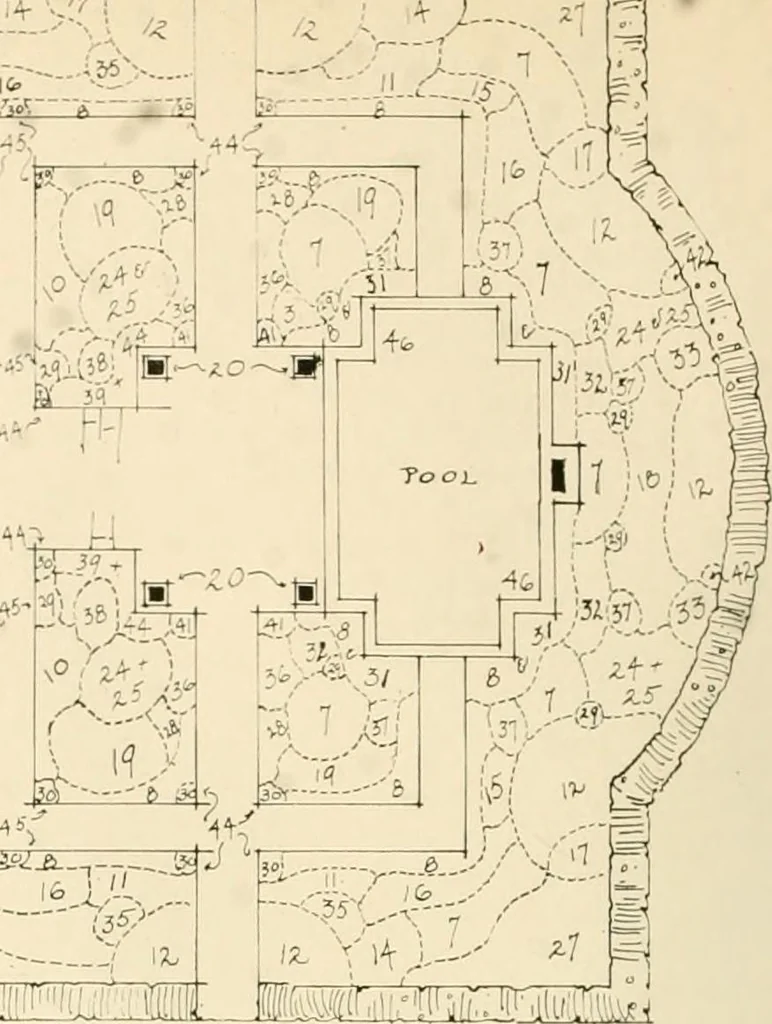 An illustration from House & garden's book of gardens; containing over four hundred illustrations of special flower types, plans and suggestions for landscape work, a complete gardener's calendar of the year's activities, planting and spraying tables, and a portfolio of beautiful gardens in varied sections of the United States and foreign countries, 1921, leaf 33