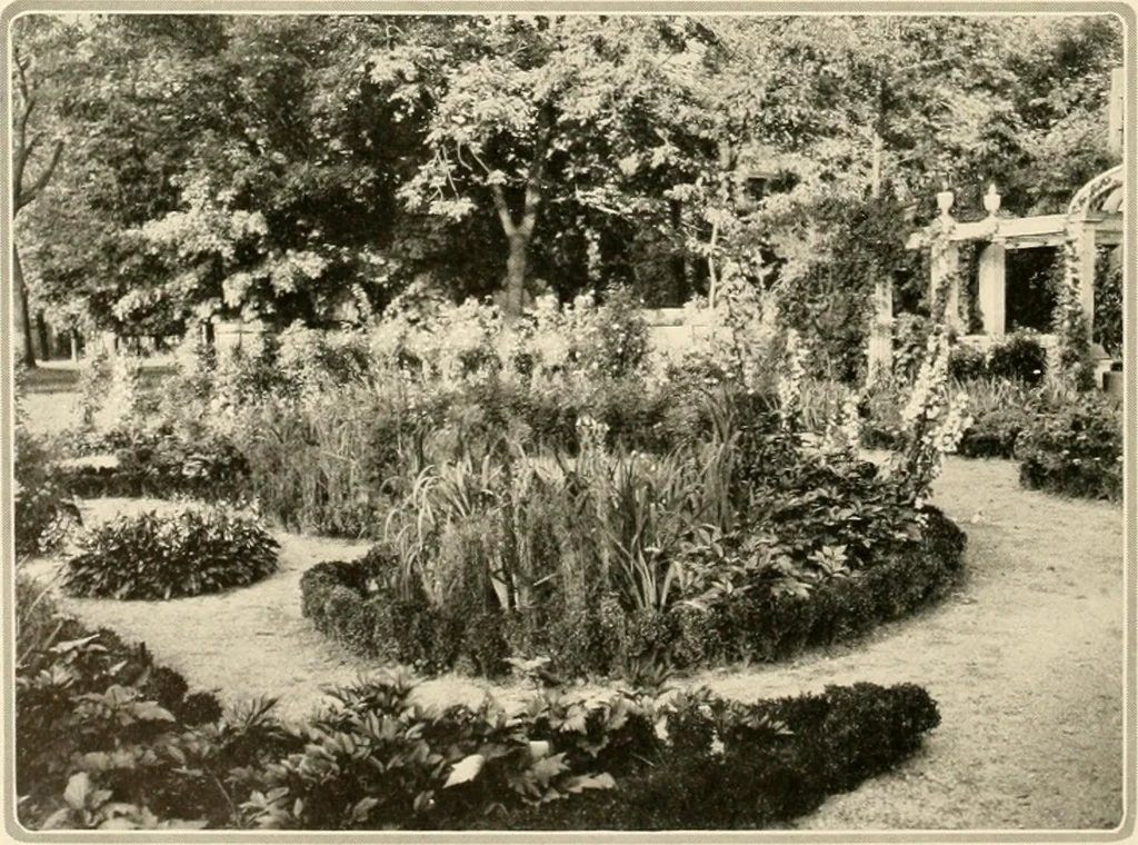 An illustration from House & garden's book of gardens; containing over four hundred illustrations of special flower types, plans and suggestions for landscape work, a complete gardener's calendar of the year's activities, planting and spraying tables, and a portfolio of beautiful gardens in varied sections of the United States and foreign countries, 1921, leaf 39