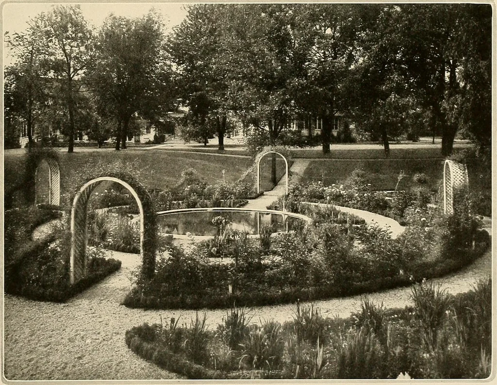 An illustration from House & garden's book of gardens; containing over four hundred illustrations of special flower types, plans and suggestions for landscape work, a complete gardener's calendar of the year's activities, planting and spraying tables, and a portfolio of beautiful gardens in varied sections of the United States and foreign countries, 1921, leaf 42