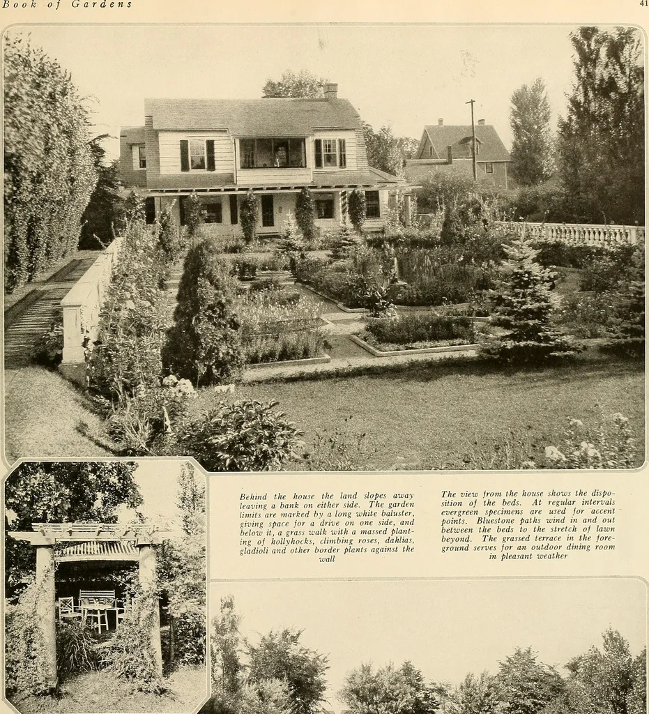 An illustration from House & garden's book of gardens; containing over four hundred illustrations of special flower types, plans and suggestions for landscape work, a complete gardener's calendar of the year's activities, planting and spraying tables, and a portfolio of beautiful gardens in varied sections of the United States and foreign countries, 1921, leaf 46